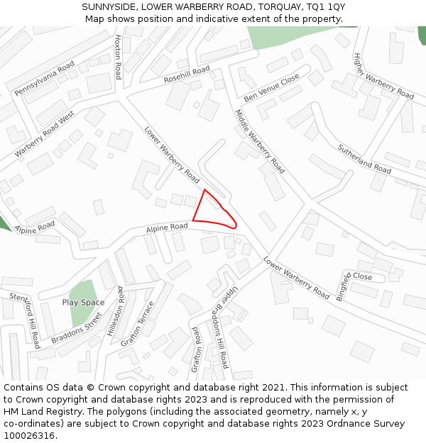 SUNNYSIDE, LOWER WARBERRY ROAD, TORQUAY, TQ1 1QY: Location map and indicative extent of plot