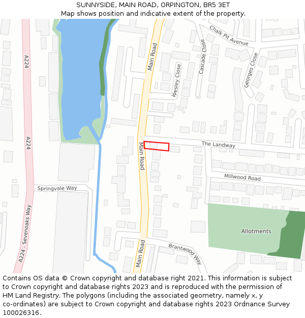 SUNNYSIDE, MAIN ROAD, ORPINGTON, BR5 3ET: Location map and indicative extent of plot
