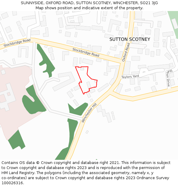 SUNNYSIDE, OXFORD ROAD, SUTTON SCOTNEY, WINCHESTER, SO21 3JG: Location map and indicative extent of plot