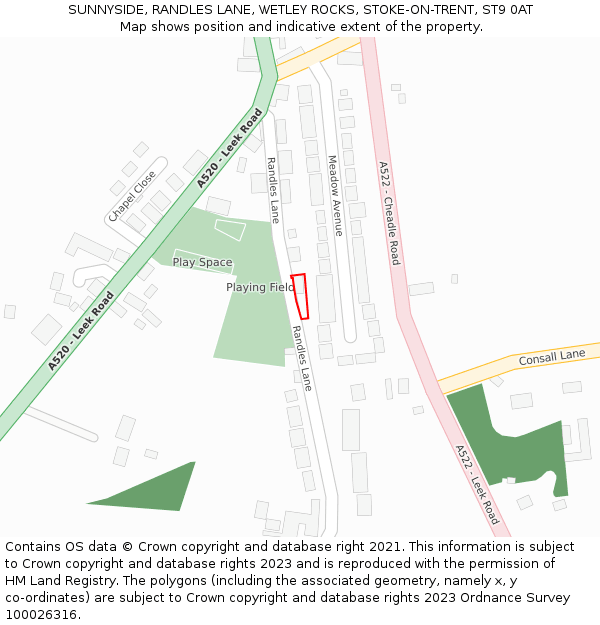 SUNNYSIDE, RANDLES LANE, WETLEY ROCKS, STOKE-ON-TRENT, ST9 0AT: Location map and indicative extent of plot