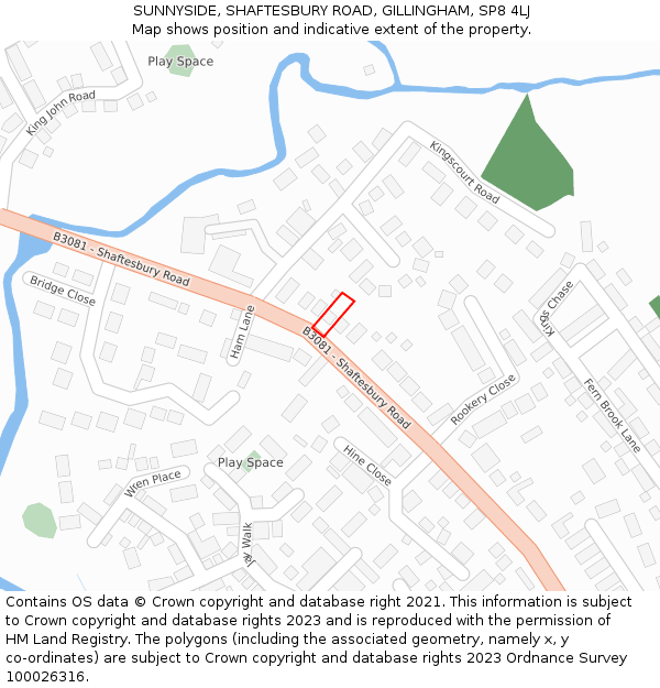 SUNNYSIDE, SHAFTESBURY ROAD, GILLINGHAM, SP8 4LJ: Location map and indicative extent of plot