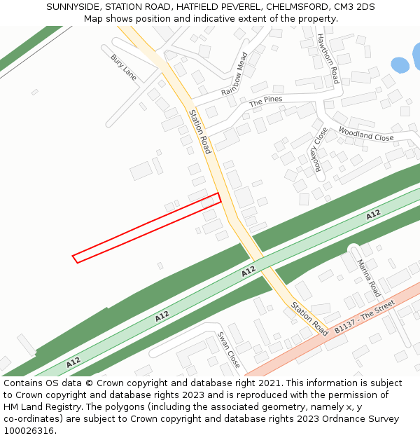 SUNNYSIDE, STATION ROAD, HATFIELD PEVEREL, CHELMSFORD, CM3 2DS: Location map and indicative extent of plot