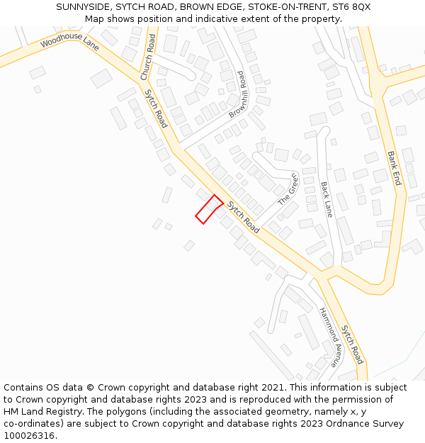 SUNNYSIDE, SYTCH ROAD, BROWN EDGE, STOKE-ON-TRENT, ST6 8QX: Location map and indicative extent of plot