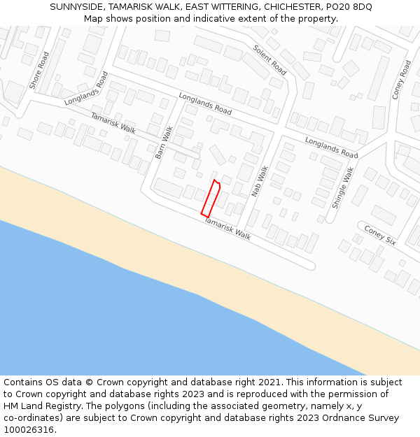 SUNNYSIDE, TAMARISK WALK, EAST WITTERING, CHICHESTER, PO20 8DQ: Location map and indicative extent of plot