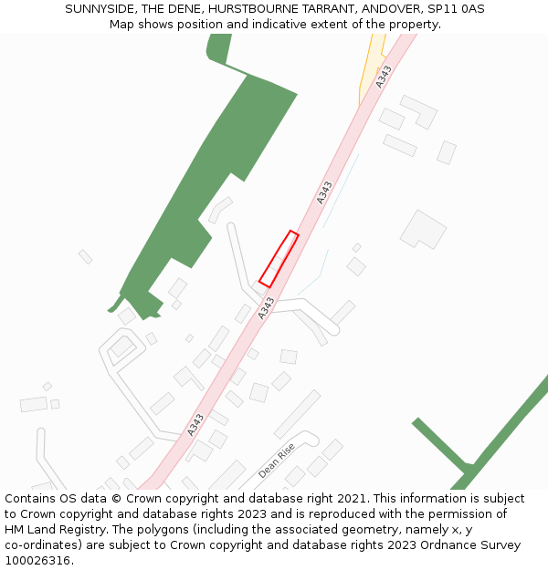 SUNNYSIDE, THE DENE, HURSTBOURNE TARRANT, ANDOVER, SP11 0AS: Location map and indicative extent of plot