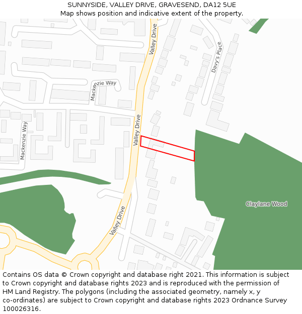 SUNNYSIDE, VALLEY DRIVE, GRAVESEND, DA12 5UE: Location map and indicative extent of plot