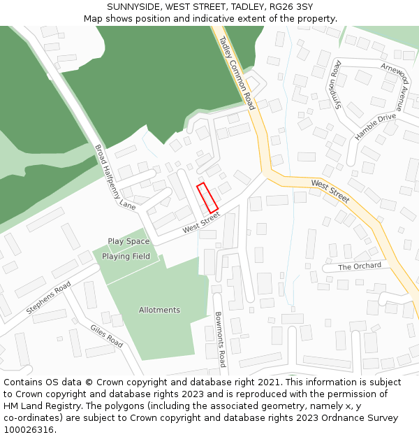 SUNNYSIDE, WEST STREET, TADLEY, RG26 3SY: Location map and indicative extent of plot