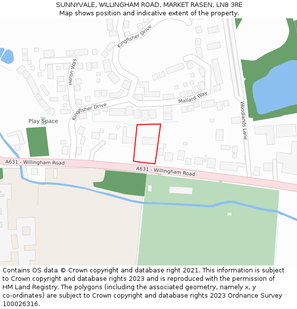 SUNNYVALE, WILLINGHAM ROAD, MARKET RASEN, LN8 3RE: Location map and indicative extent of plot