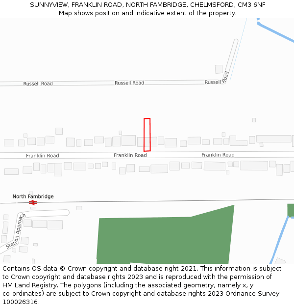 SUNNYVIEW, FRANKLIN ROAD, NORTH FAMBRIDGE, CHELMSFORD, CM3 6NF: Location map and indicative extent of plot