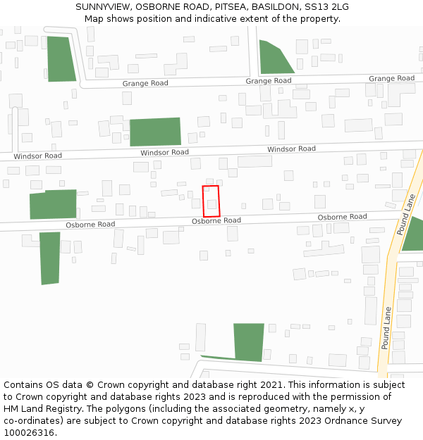 SUNNYVIEW, OSBORNE ROAD, PITSEA, BASILDON, SS13 2LG: Location map and indicative extent of plot