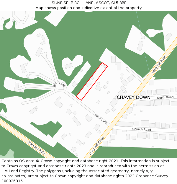 SUNRISE, BIRCH LANE, ASCOT, SL5 8RF: Location map and indicative extent of plot