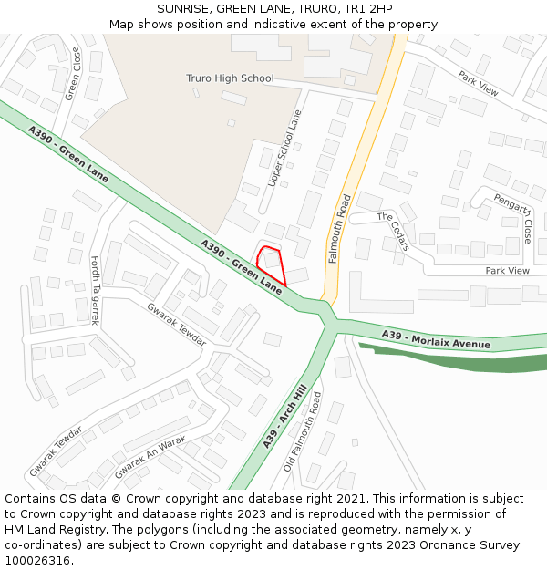 SUNRISE, GREEN LANE, TRURO, TR1 2HP: Location map and indicative extent of plot