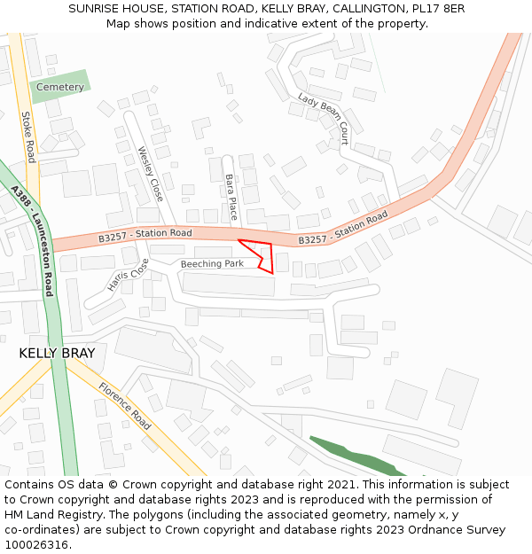 SUNRISE HOUSE, STATION ROAD, KELLY BRAY, CALLINGTON, PL17 8ER: Location map and indicative extent of plot