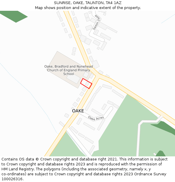 SUNRISE, OAKE, TAUNTON, TA4 1AZ: Location map and indicative extent of plot