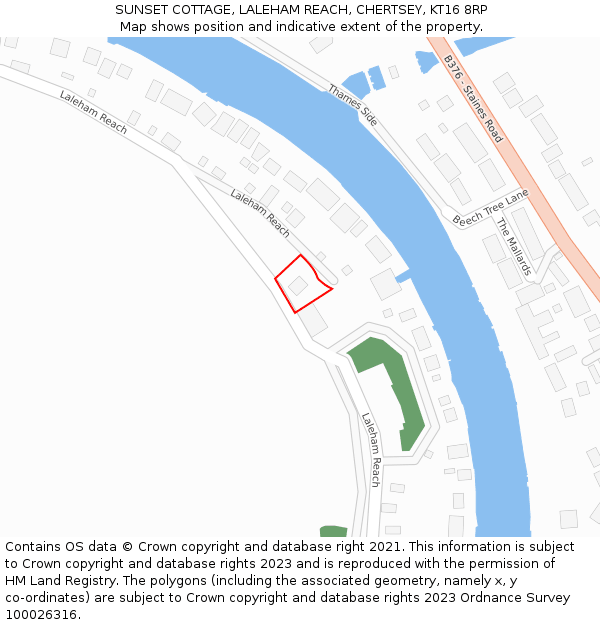 SUNSET COTTAGE, LALEHAM REACH, CHERTSEY, KT16 8RP: Location map and indicative extent of plot