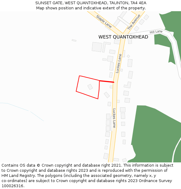 SUNSET GATE, WEST QUANTOXHEAD, TAUNTON, TA4 4EA: Location map and indicative extent of plot