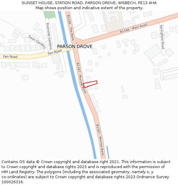 SUNSET HOUSE, STATION ROAD, PARSON DROVE, WISBECH, PE13 4HA: Location map and indicative extent of plot