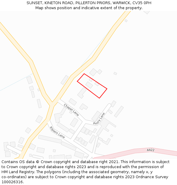 SUNSET, KINETON ROAD, PILLERTON PRIORS, WARWICK, CV35 0PH: Location map and indicative extent of plot
