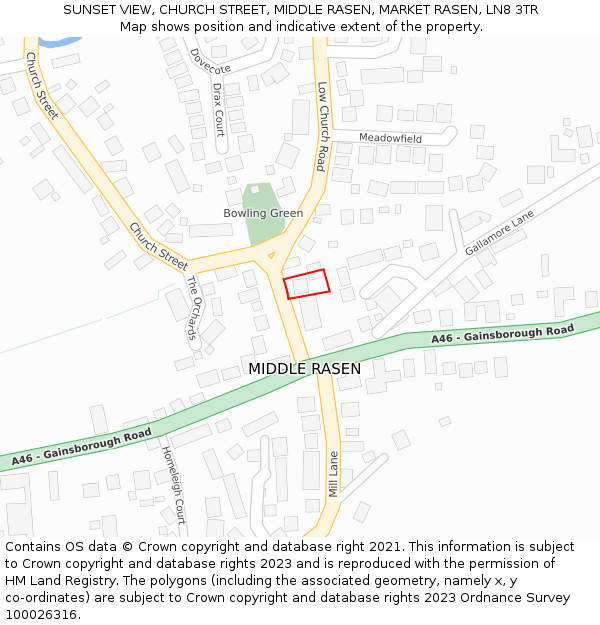 SUNSET VIEW, CHURCH STREET, MIDDLE RASEN, MARKET RASEN, LN8 3TR: Location map and indicative extent of plot