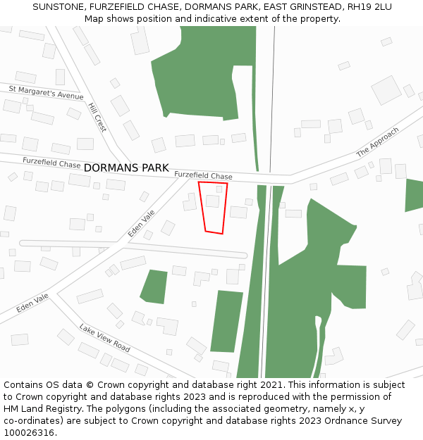 SUNSTONE, FURZEFIELD CHASE, DORMANS PARK, EAST GRINSTEAD, RH19 2LU: Location map and indicative extent of plot