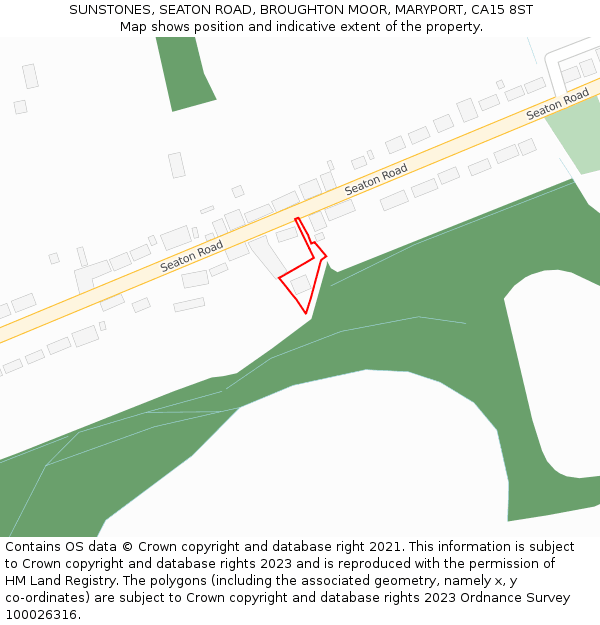 SUNSTONES, SEATON ROAD, BROUGHTON MOOR, MARYPORT, CA15 8ST: Location map and indicative extent of plot