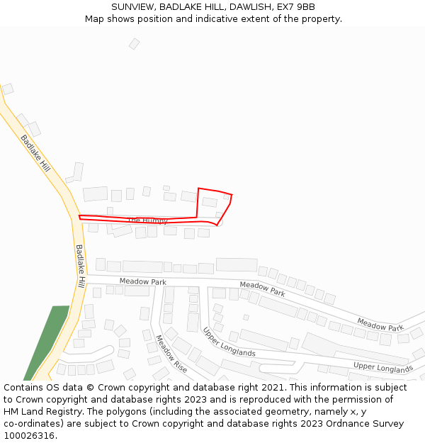 SUNVIEW, BADLAKE HILL, DAWLISH, EX7 9BB: Location map and indicative extent of plot