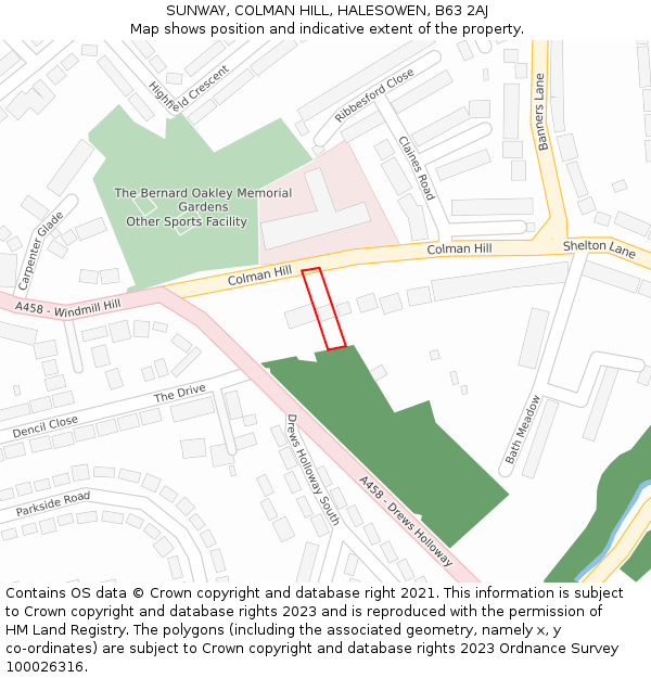 SUNWAY, COLMAN HILL, HALESOWEN, B63 2AJ: Location map and indicative extent of plot