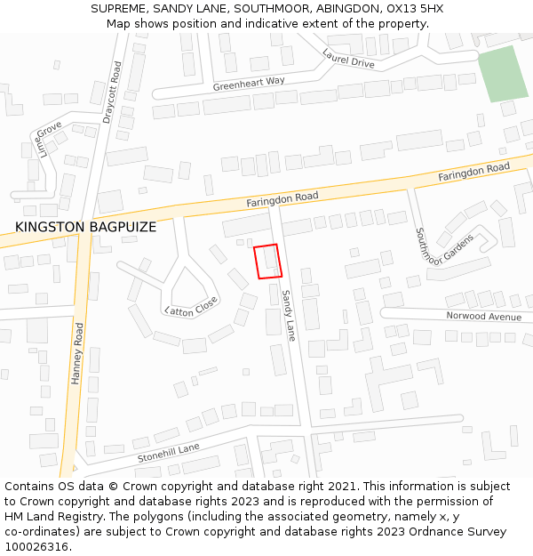 SUPREME, SANDY LANE, SOUTHMOOR, ABINGDON, OX13 5HX: Location map and indicative extent of plot