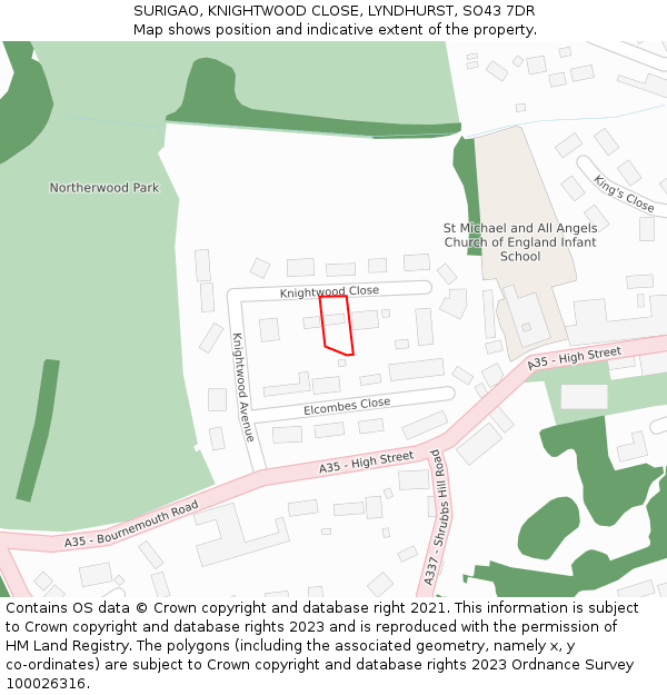 SURIGAO, KNIGHTWOOD CLOSE, LYNDHURST, SO43 7DR: Location map and indicative extent of plot