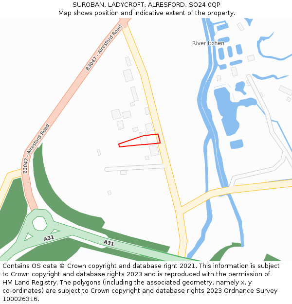 SUROBAN, LADYCROFT, ALRESFORD, SO24 0QP: Location map and indicative extent of plot