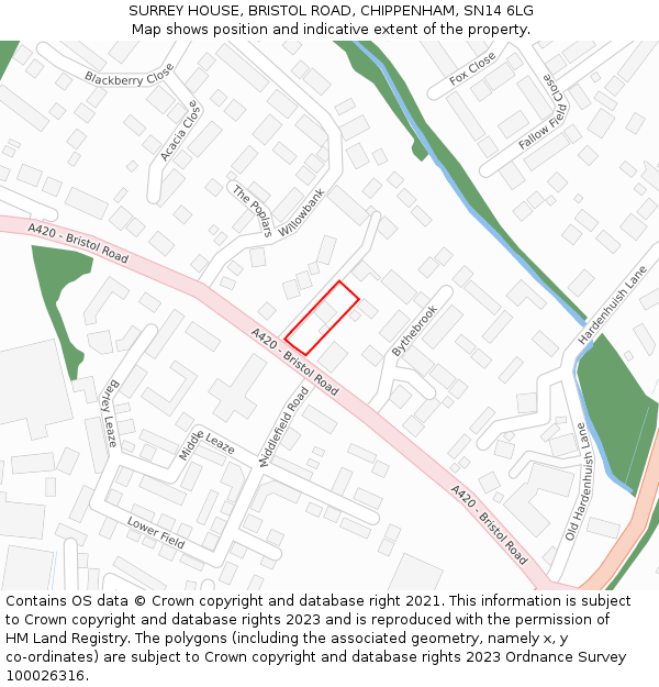 SURREY HOUSE, BRISTOL ROAD, CHIPPENHAM, SN14 6LG: Location map and indicative extent of plot