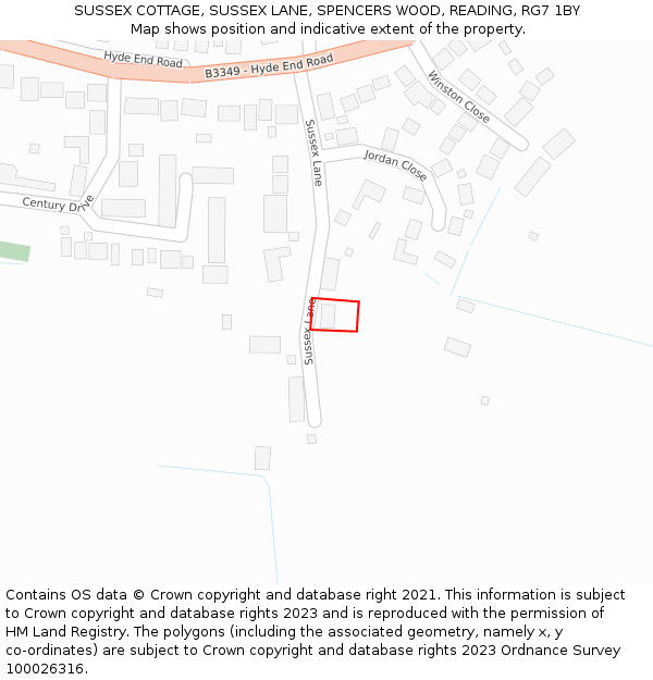 SUSSEX COTTAGE, SUSSEX LANE, SPENCERS WOOD, READING, RG7 1BY: Location map and indicative extent of plot