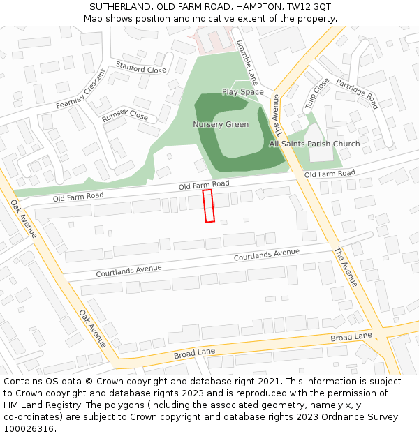 SUTHERLAND, OLD FARM ROAD, HAMPTON, TW12 3QT: Location map and indicative extent of plot