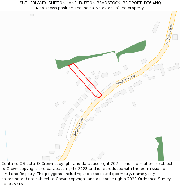 SUTHERLAND, SHIPTON LANE, BURTON BRADSTOCK, BRIDPORT, DT6 4NQ: Location map and indicative extent of plot