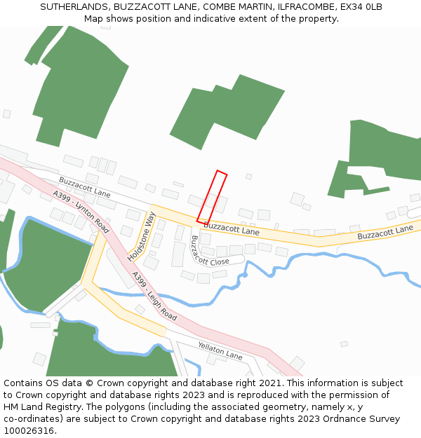 SUTHERLANDS, BUZZACOTT LANE, COMBE MARTIN, ILFRACOMBE, EX34 0LB: Location map and indicative extent of plot