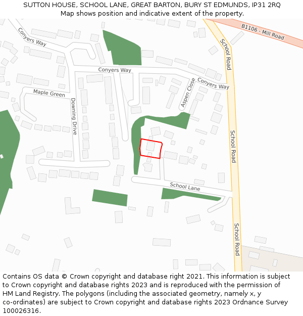 SUTTON HOUSE, SCHOOL LANE, GREAT BARTON, BURY ST EDMUNDS, IP31 2RQ: Location map and indicative extent of plot