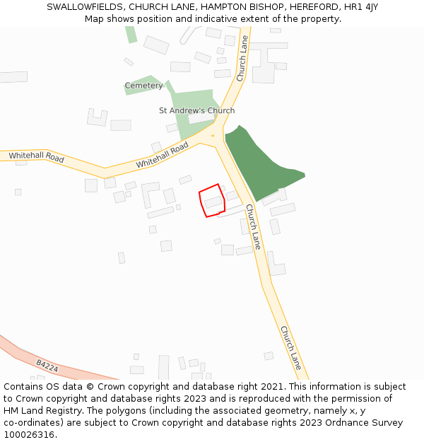 SWALLOWFIELDS, CHURCH LANE, HAMPTON BISHOP, HEREFORD, HR1 4JY: Location map and indicative extent of plot