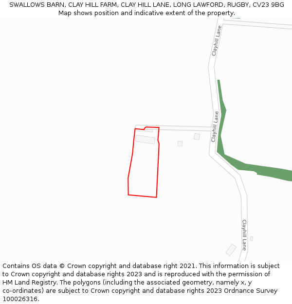 SWALLOWS BARN, CLAY HILL FARM, CLAY HILL LANE, LONG LAWFORD, RUGBY, CV23 9BG: Location map and indicative extent of plot