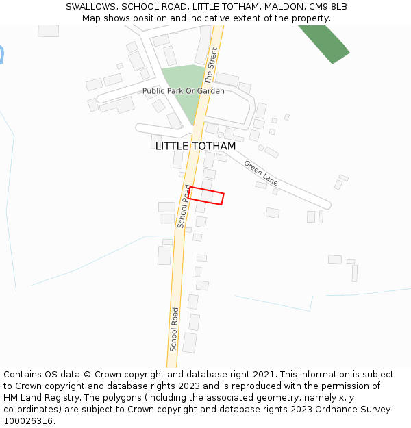 SWALLOWS, SCHOOL ROAD, LITTLE TOTHAM, MALDON, CM9 8LB: Location map and indicative extent of plot