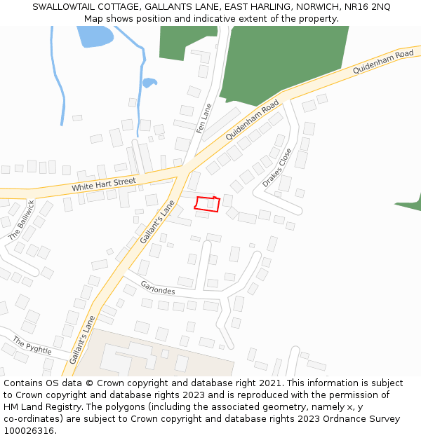 SWALLOWTAIL COTTAGE, GALLANTS LANE, EAST HARLING, NORWICH, NR16 2NQ: Location map and indicative extent of plot