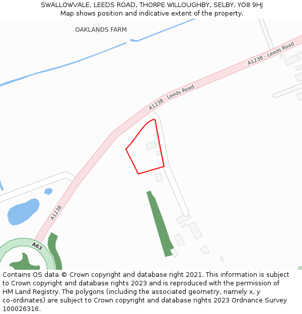 SWALLOWVALE, LEEDS ROAD, THORPE WILLOUGHBY, SELBY, YO8 9HJ: Location map and indicative extent of plot
