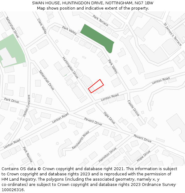 SWAN HOUSE, HUNTINGDON DRIVE, NOTTINGHAM, NG7 1BW: Location map and indicative extent of plot