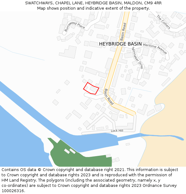 SWATCHWAYS, CHAPEL LANE, HEYBRIDGE BASIN, MALDON, CM9 4RR: Location map and indicative extent of plot