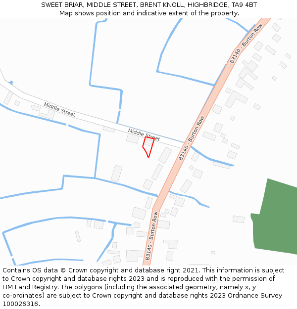 SWEET BRIAR, MIDDLE STREET, BRENT KNOLL, HIGHBRIDGE, TA9 4BT: Location map and indicative extent of plot