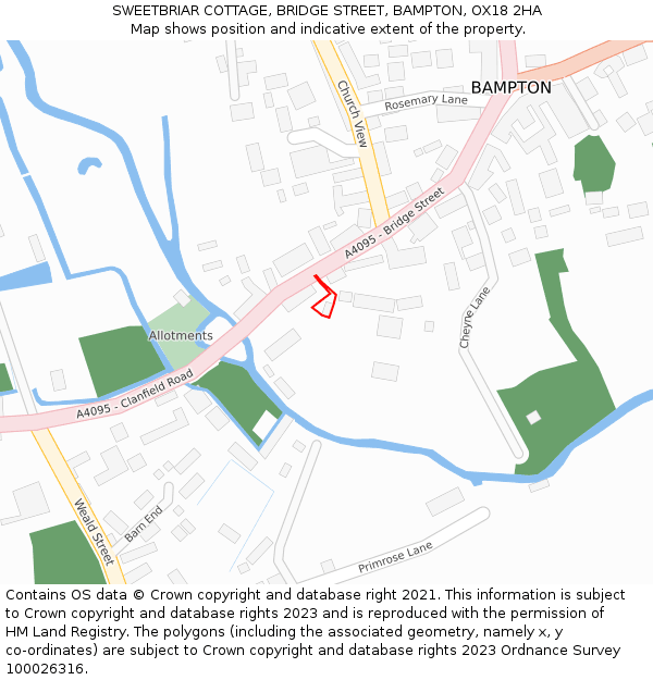 SWEETBRIAR COTTAGE, BRIDGE STREET, BAMPTON, OX18 2HA: Location map and indicative extent of plot
