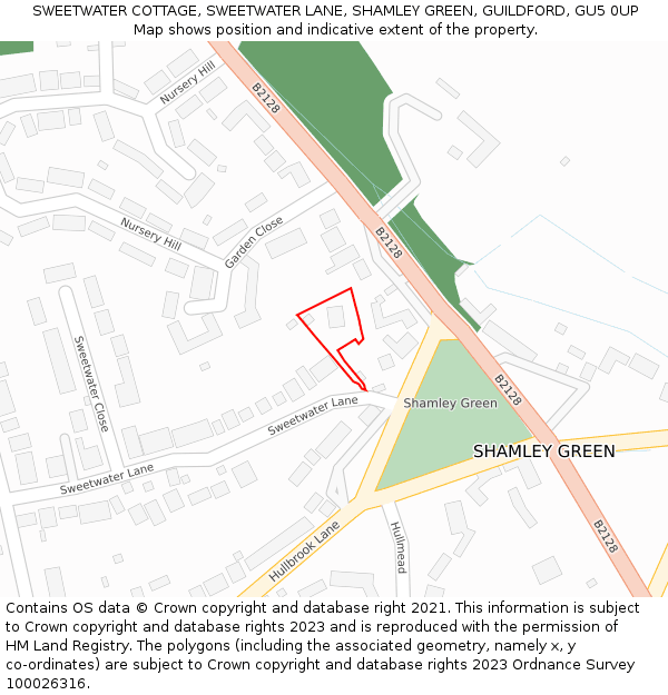 SWEETWATER COTTAGE, SWEETWATER LANE, SHAMLEY GREEN, GUILDFORD, GU5 0UP: Location map and indicative extent of plot