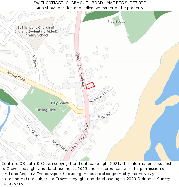 SWIFT COTTAGE, CHARMOUTH ROAD, LYME REGIS, DT7 3DP: Location map and indicative extent of plot