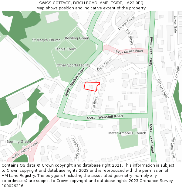 SWISS COTTAGE, BIRCH ROAD, AMBLESIDE, LA22 0EQ: Location map and indicative extent of plot