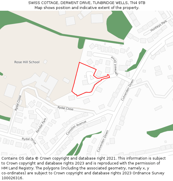 SWISS COTTAGE, DERWENT DRIVE, TUNBRIDGE WELLS, TN4 9TB: Location map and indicative extent of plot