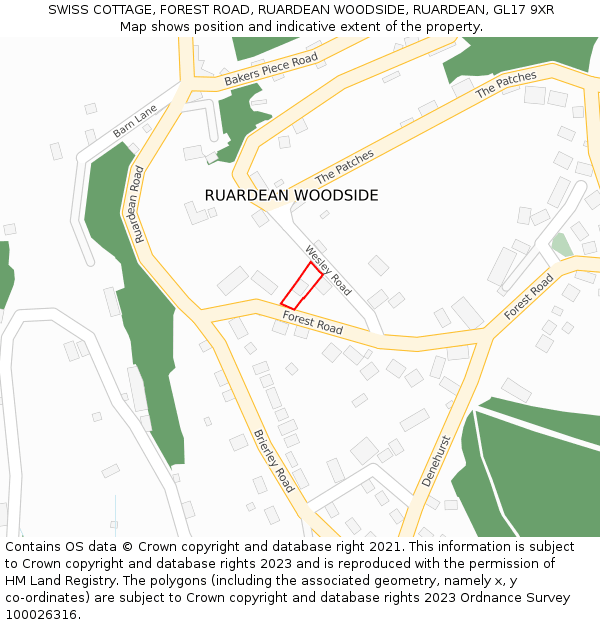 SWISS COTTAGE, FOREST ROAD, RUARDEAN WOODSIDE, RUARDEAN, GL17 9XR: Location map and indicative extent of plot